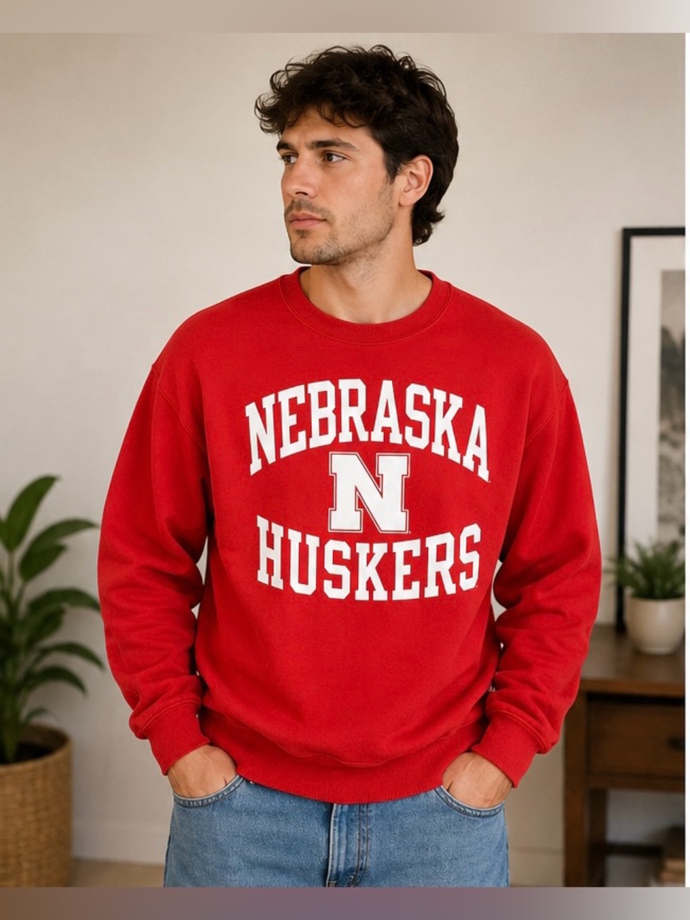 Vintage Nebraska Huskers Champion Crewneck Sweatshirt Men’s L Red